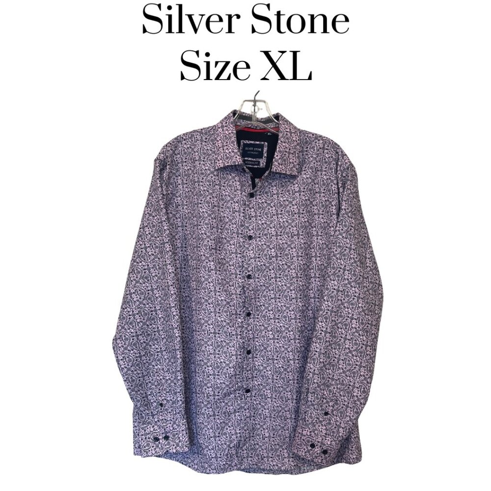 Silver Stone Men’s XL Pink Paisley Modern Fit Button Down Long Sleeve Shirt EUC